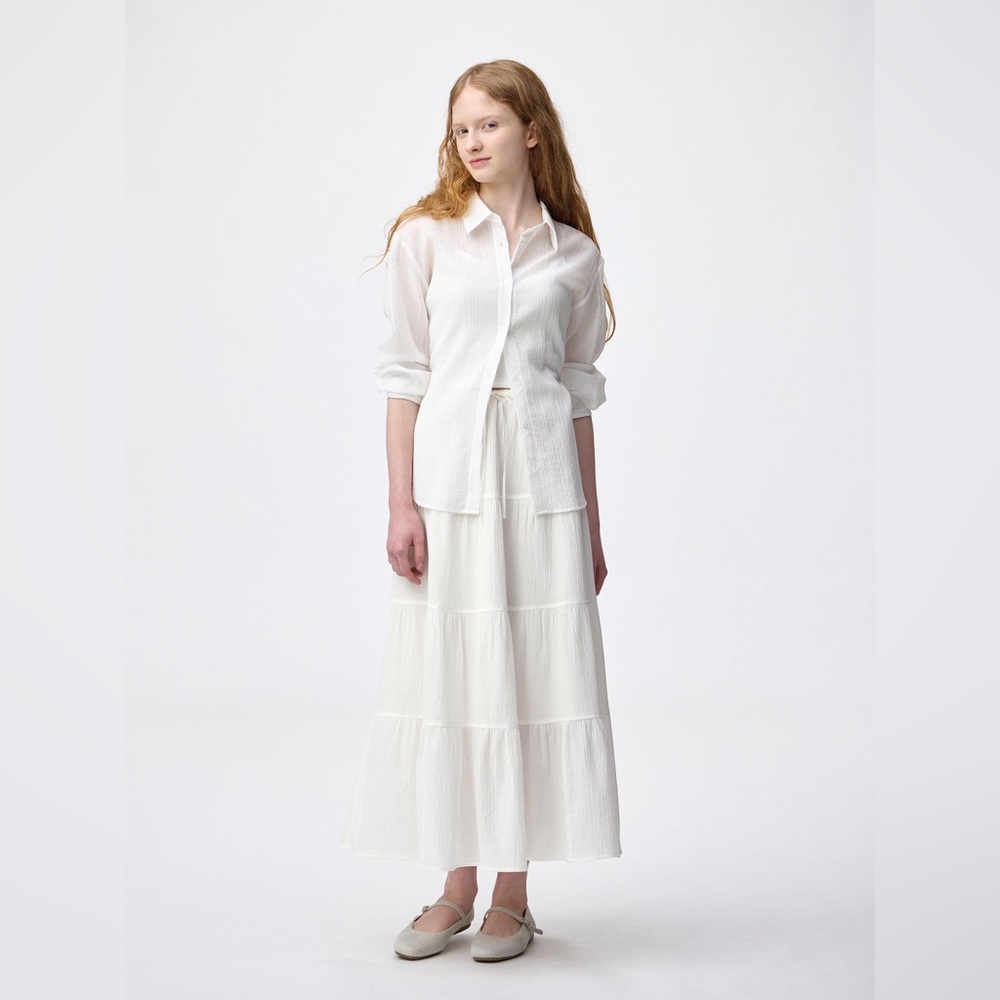 GU Elegant White Tiered Maxi Skirt